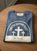 FRJ Mens Forever Repping Jesus Melange Denim T-Shirt